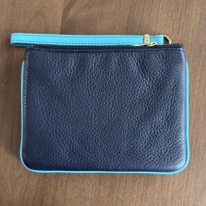 Talbots Navy Leather Wristlet with Bright Blue Trim, Like New